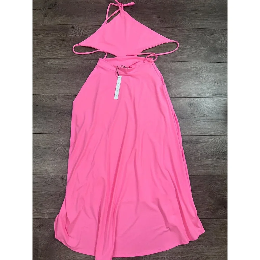 Susana Monaco Cutout High-Low Halter Midi Dress Women's Med Pink Tie Bac… - Picture 7 of 11